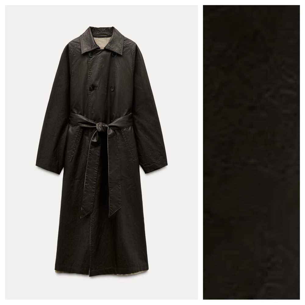 NWT. Zara ZW Collection Brown/Ecru Reversible Collared Trench Coat. Size XS. - Picture 5 of 16